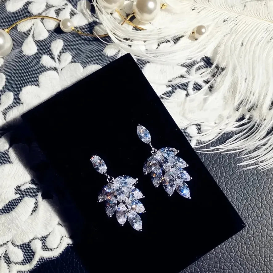 Cubic Zirconia Geometric Leaf Drop Earrings Copper Alloy Wedding Jewelry