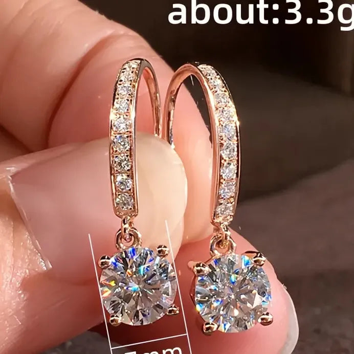 Rose Gold Geometric Drop Earrings with Cubic Zirconia for Women