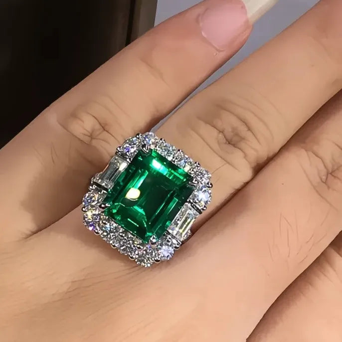 Big Green Cubic Zirconia Geometric Women's Wedding Engagement Ring Brass Gift