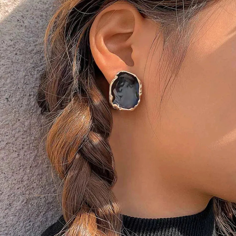 Vintage Black Enamel Earrings & Rings Set Zinc Alloy Punk Unisex Jewelry