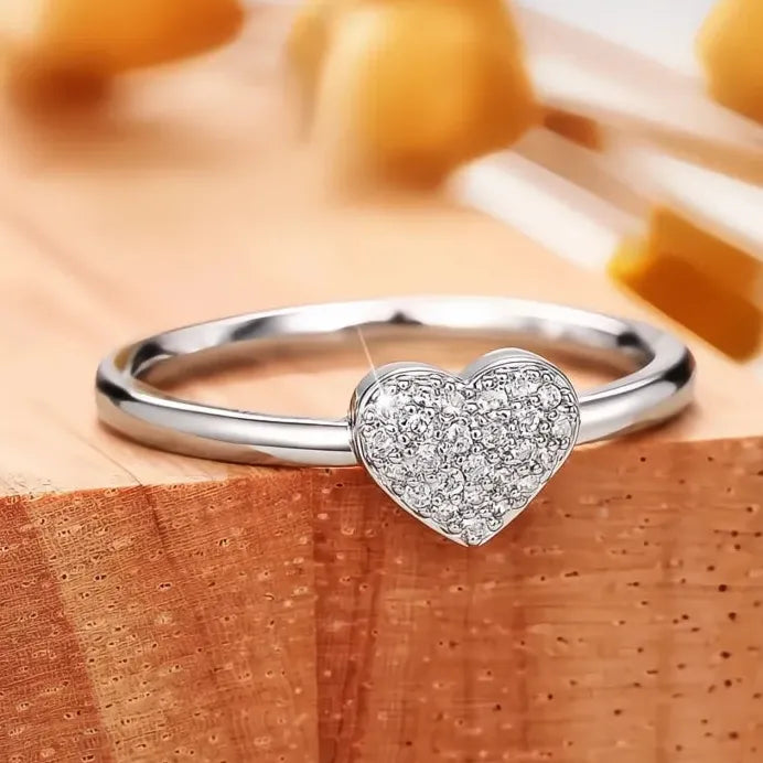 Brass Heart Wedding Ring for Women with Cubic Zirconia Anniversary Gift