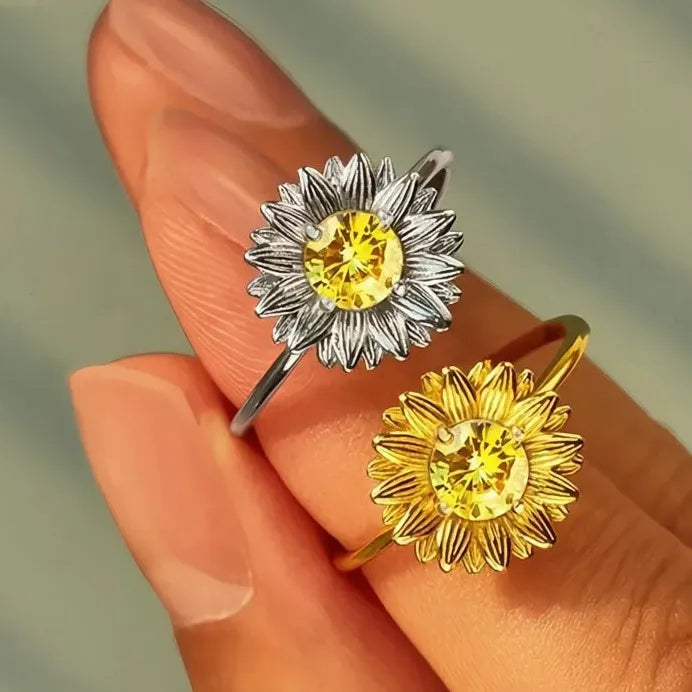 Brass Flower Wedding Ring with Cubic Zirconia Elegant Bridal Band