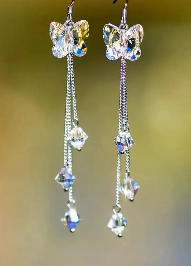 Korean Zircon Crystal Water Drop Tassel Earrings for Women Wedding Party Jewelry