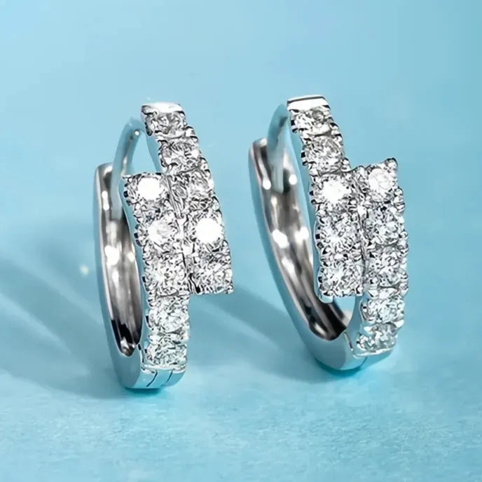 Trendy Women's Hoop Earrings Dainty Cubic Zirconia Silver Color Crystal Circle Fashion Jewelry