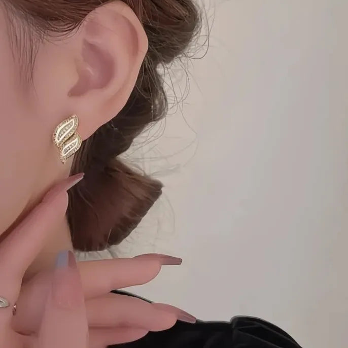 Geometric Cubic Zirconia Stud Earrings for Women in Copper Alloy Jewelry