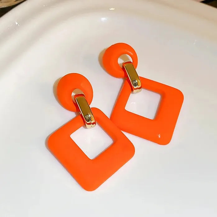 Rose Red Yellow Green Fluorescent Acrylic Square Drop Earrings for Women Stylish Jewelry