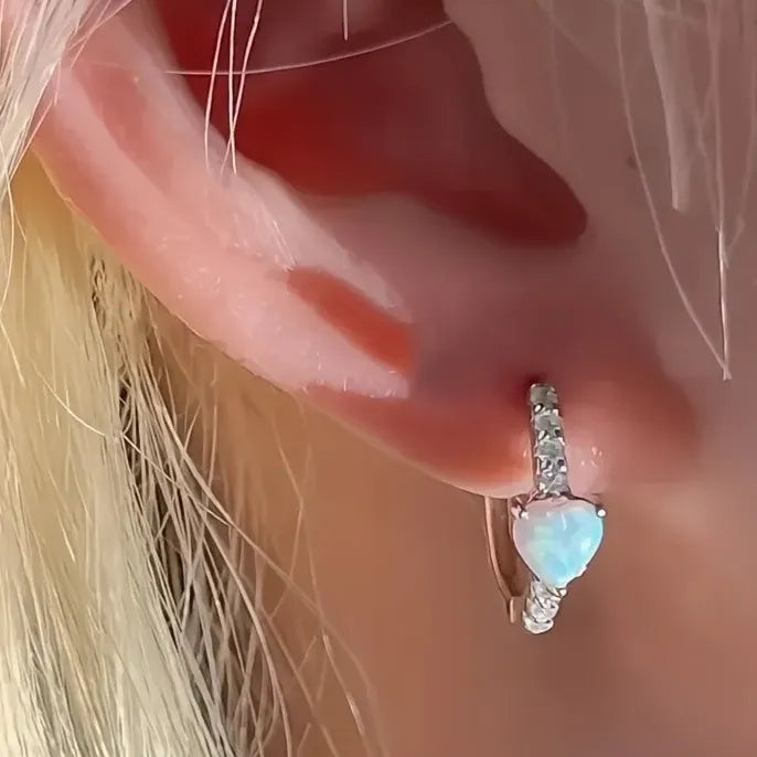 Geometric Imitation Opal Heart Hoop Earrings with Cubic Zirconia for Women