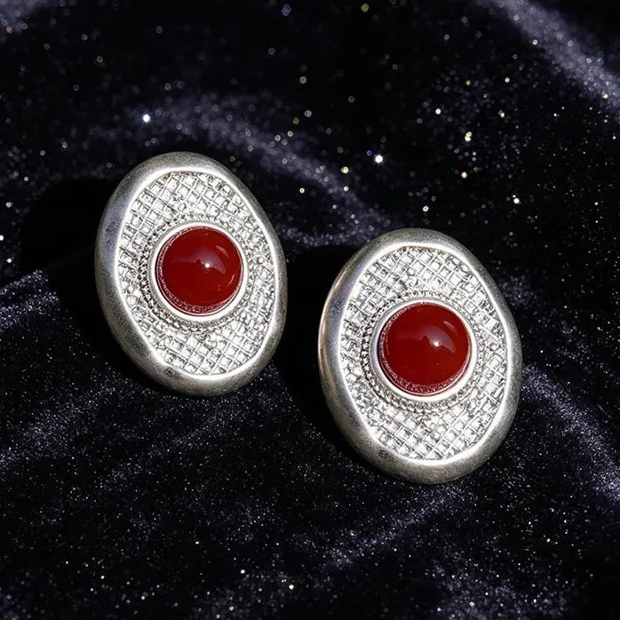 Copper Round Stud Earrings for Women Handcrafted Vintage Textured Jewelry Gift