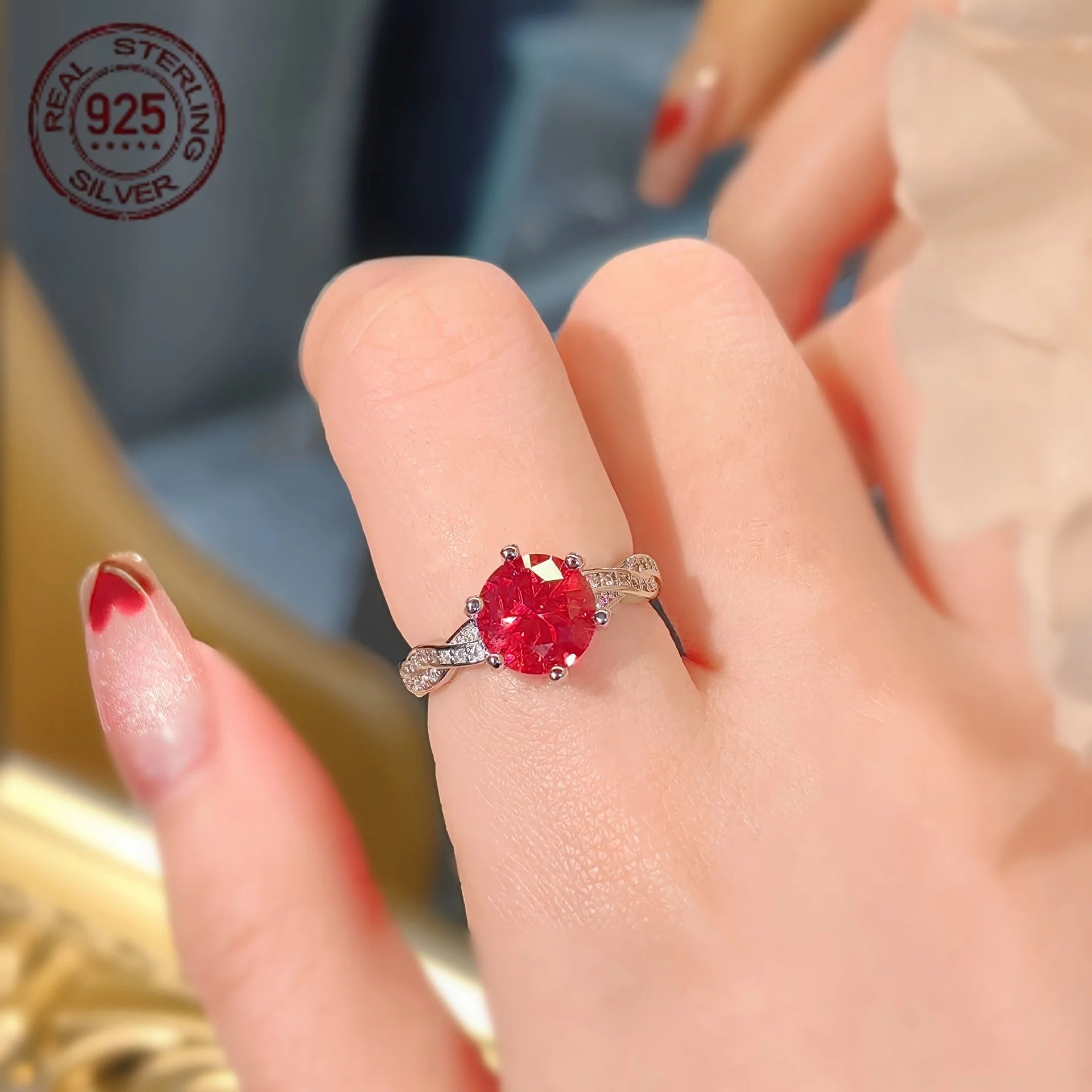 2CT Lab Ruby Round Cut Engagement Ring 925 Sterling Silver Women