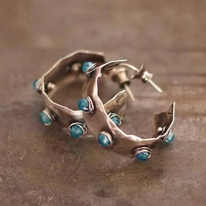 Retro Women's Geometric Turquoise C-Shaped Hoop Earrings Zinc Alloy Jewelry