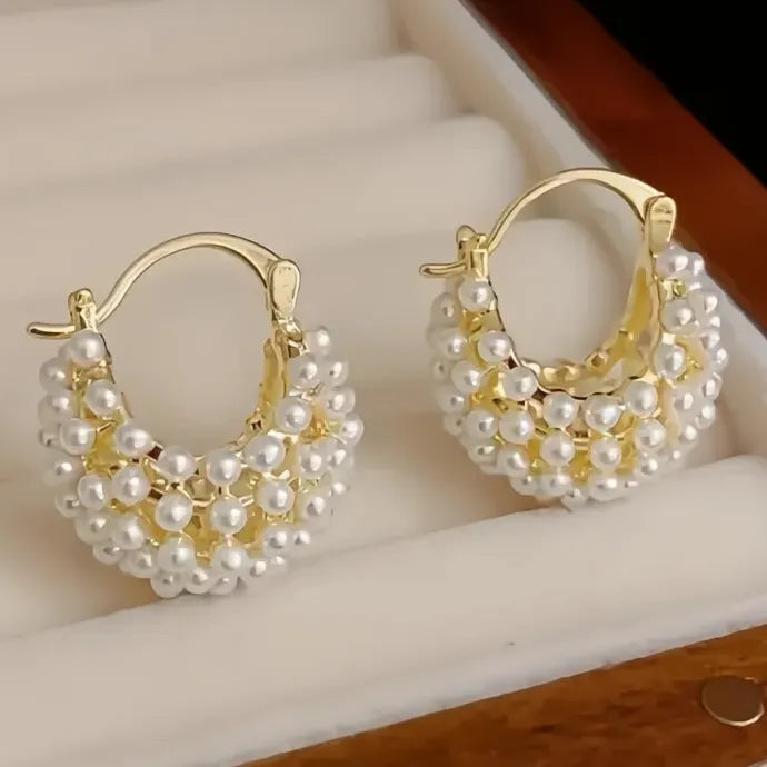 Elegant Copper Alloy Pearl Hoop Earrings for Party Wedding Gift