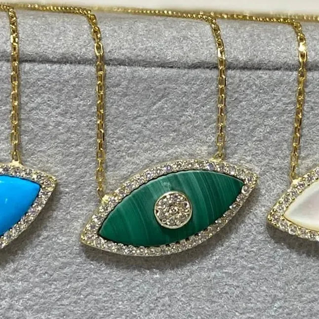 Neo-Gothic Turquoise White Opal Evil Eye Pendant Necklace Stainless Steel Jewelry