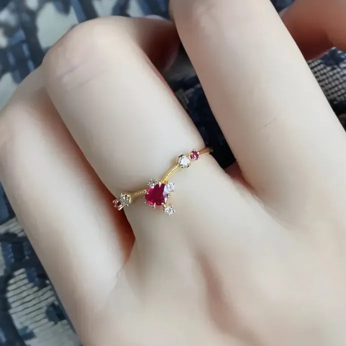 Geometric Cubic Zirconia Wedding Band Ring for Women Red Heart Gift