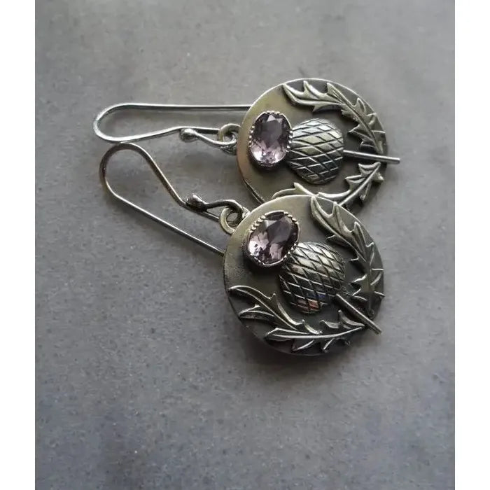 Retro Oval Cubic Zirconia Drop Earrings Silver Metal Flower Pendant Jewelry