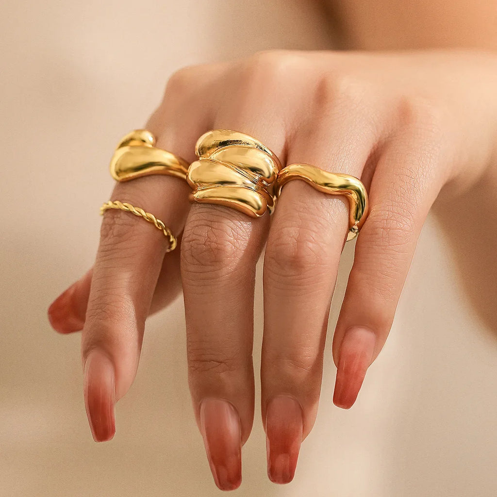 5Pcs Adjustable Zinc Alloy Punk Geometric Dome Finger Ring Set for Women