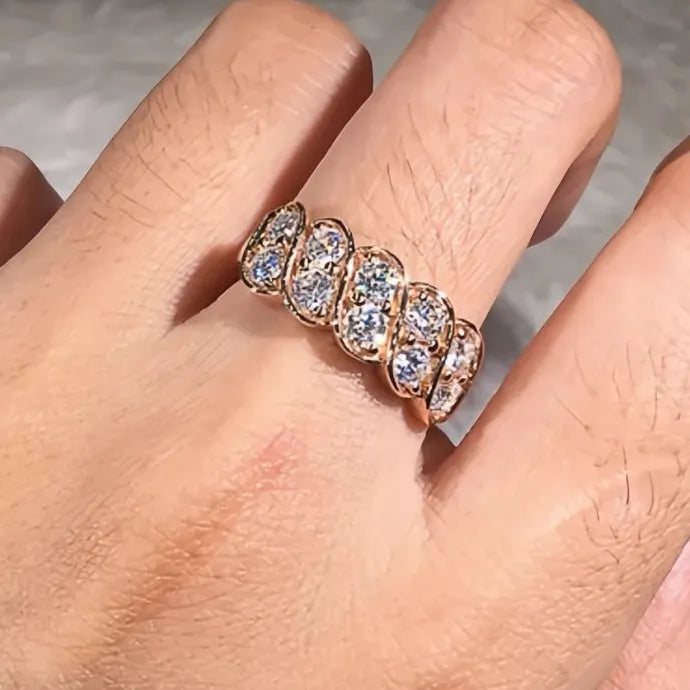 Rose Gold Geometric Wedding Ring for Women Brass CZ Luxury Party Jewelry