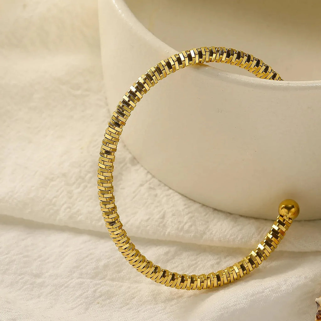 18k Gold Plated Stainless Steel Geometric Open Cuff Bracelet Women Vintage Jewelry