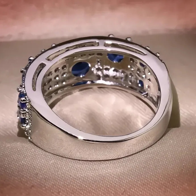 Blue White CZ Geometric Brass Wedding Engagement Ring for Women