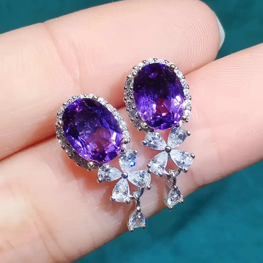 Purple Cubic Zirconia Geometric Dangle Earrings Copper Alloy Jewelry Gift