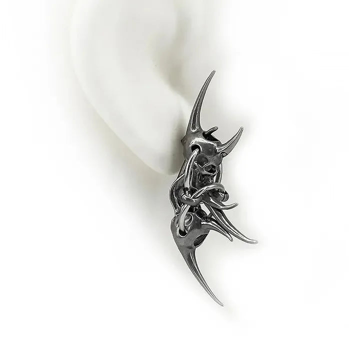 Copper Demon Horn Skull Earrings Gothic Neo-Gothic Studs Unisex Jewelry