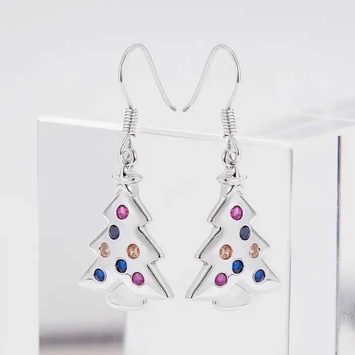 Colorful CZ Tree Shaped Geometric Drop Earrings Copper Alloy Jewelry