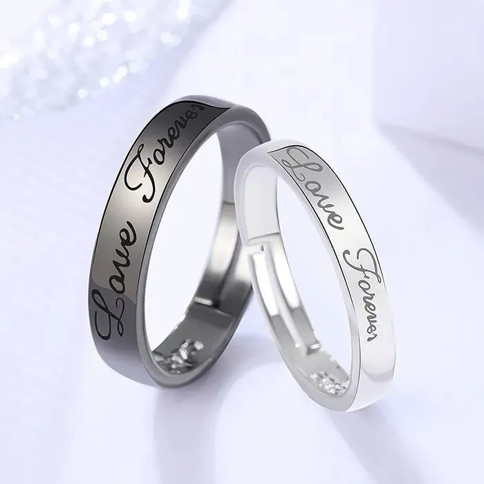 2Pcs Adjustable Silver Sun Moon Couple Heart Rings Set Gift Jewelry
