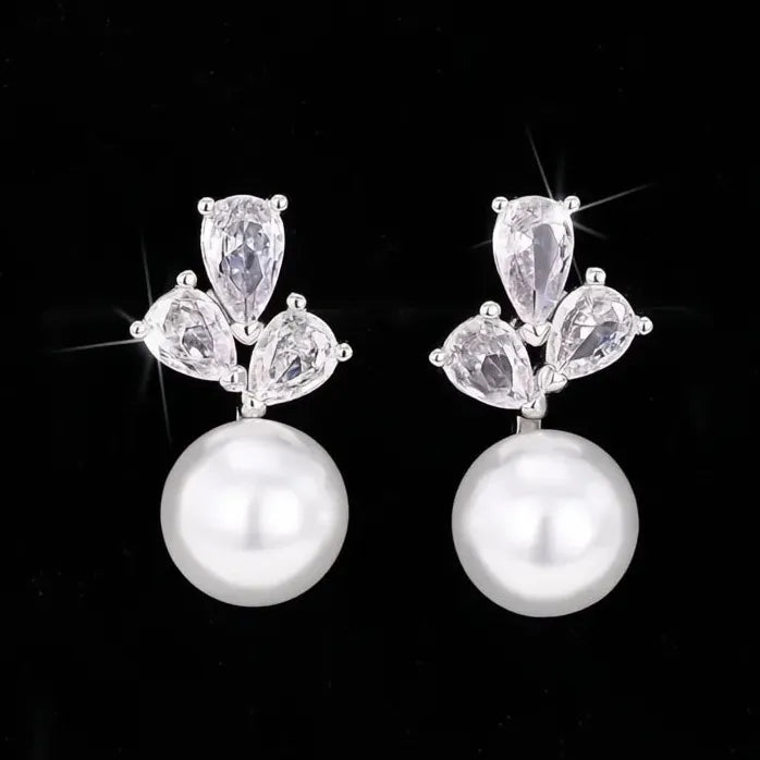 Elegant Dainty Simulated Pearl Earrings with Cubic Zirconia for Women