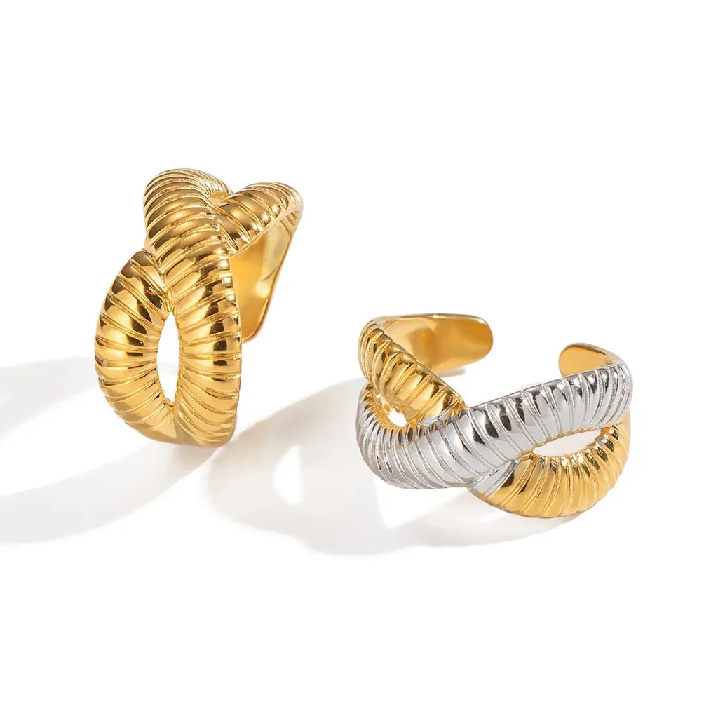18k Gold Plated Stainless Steel Geometric Cross Ring for Women Jewelry