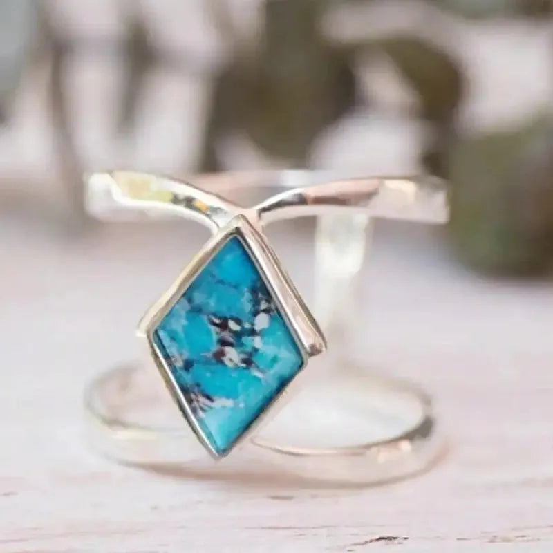 Personalized Copper Geometric Inlaid Resin Women's Ring Retro Ethnic Gift