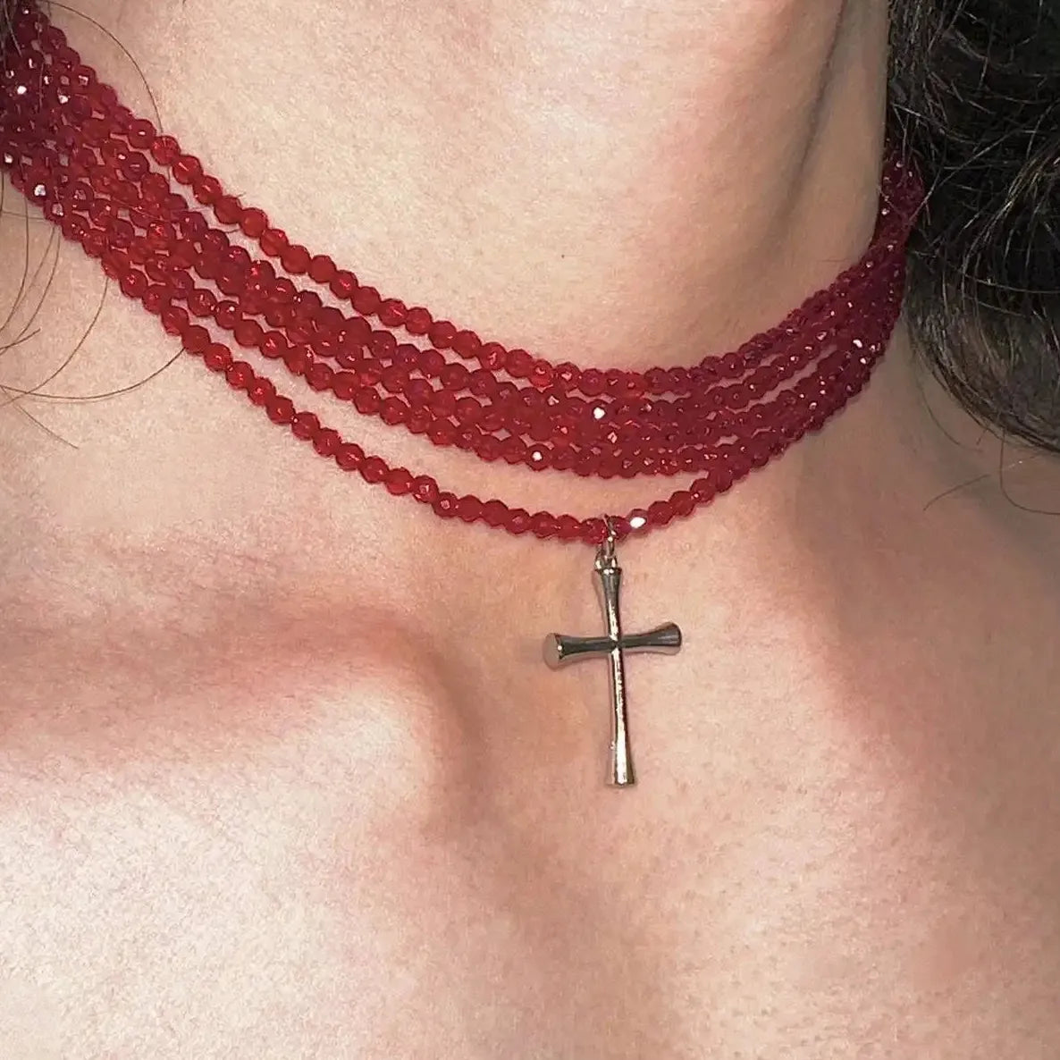 Acrylic Gothic Snake Pendant Necklace for Men Women Punk Red Crystal Beads