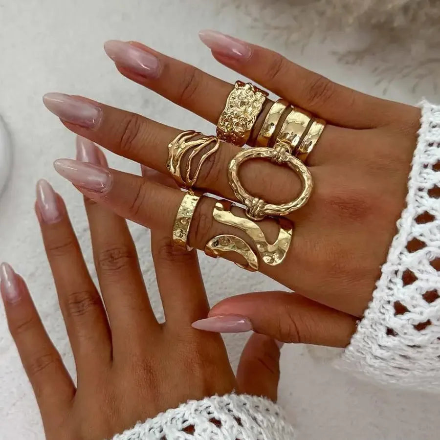 6Pcs Boho Geometric Irregular Hollow Rings Set for Women Fashion Jewelry