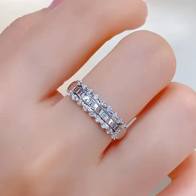 Geometric Cubic Zirconia Wedding Band Brass Fashion Ring for Women