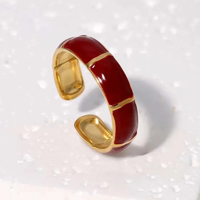 Adjustable Vintage Red Drip Oil Heart Ring for Women Stainless Steel 2025 Jewelry