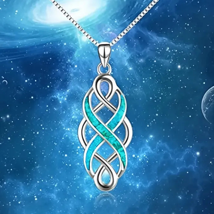 Green Enamel Eight Shape Pendant Necklace on Silver Box Chain for Women
