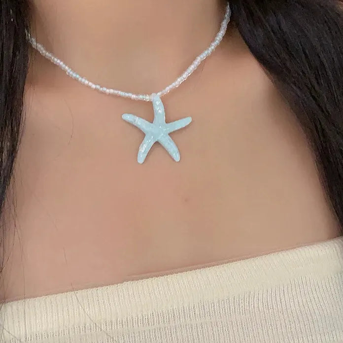 Y2K Resin Starfish Pendant Necklace for Women Trendy Summer Beach Jewelry