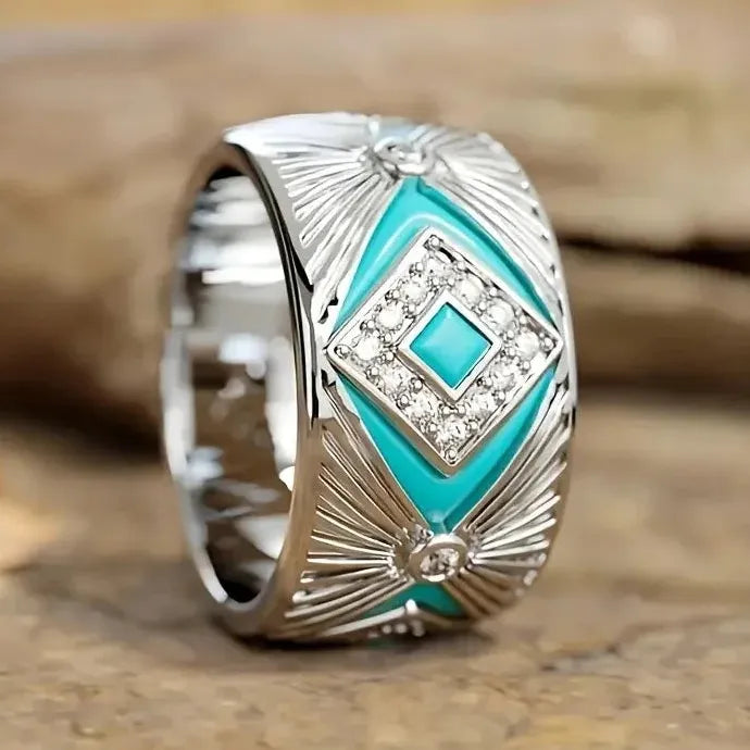 Men's Fashion Bohemian Blue Enamel Ring Zinc Alloy Luxury Anniversary Jewelry