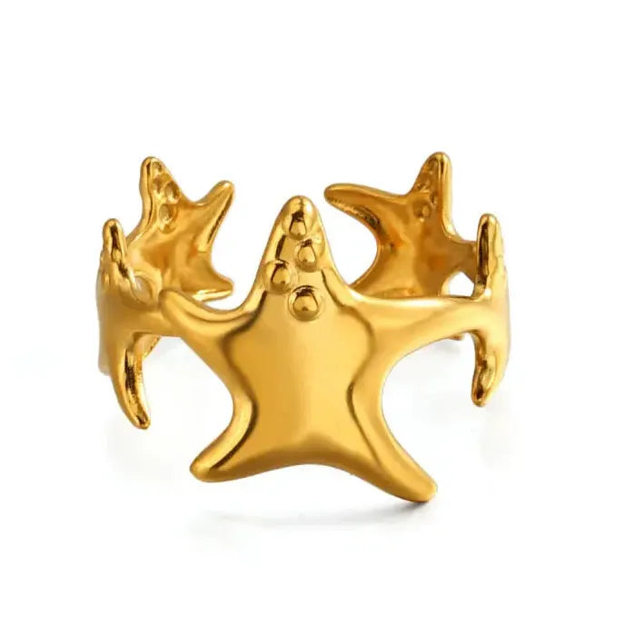 Personalized Stainless Steel Starfish Open Ring Unisex Beach Jewelry Gift