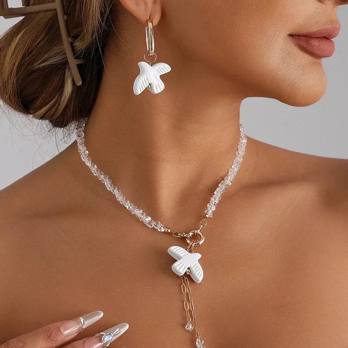 Peace Dove Resin Jewelry Set for Women Necklace Earrings Bracelet Crystal Pendant