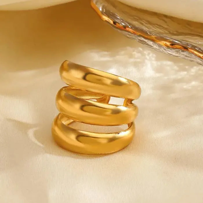 Stainless Steel Multi Layer Geometric Cocktail Ring for Women Gold Silver Jewelry
