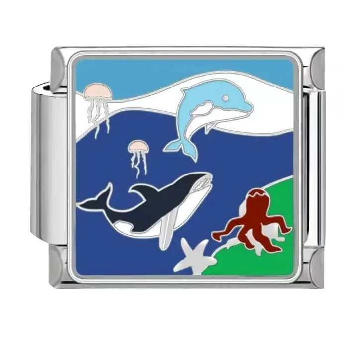 Ocean Series 18k Gold Plated Stainless Steel Charm Bracelet Unisex Dolphin Shark Sailboat