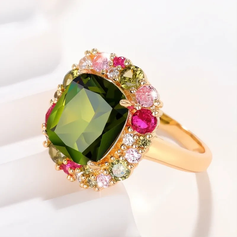 Colorful Green Cubic Zirconia Rings for Women Wedding Party Fashion Jewelry Accessories