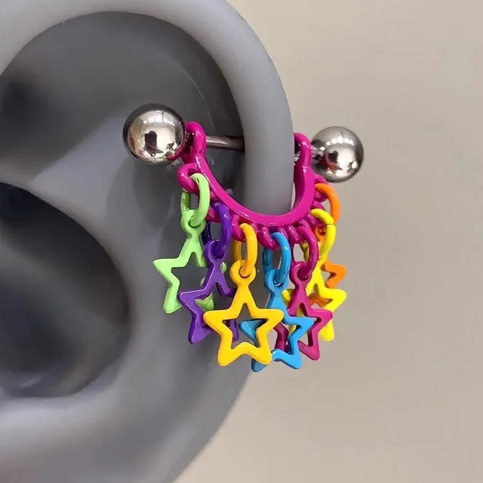 Stainless Steel Colourful Star Tassel Ear Cuff Stud for Women Gift