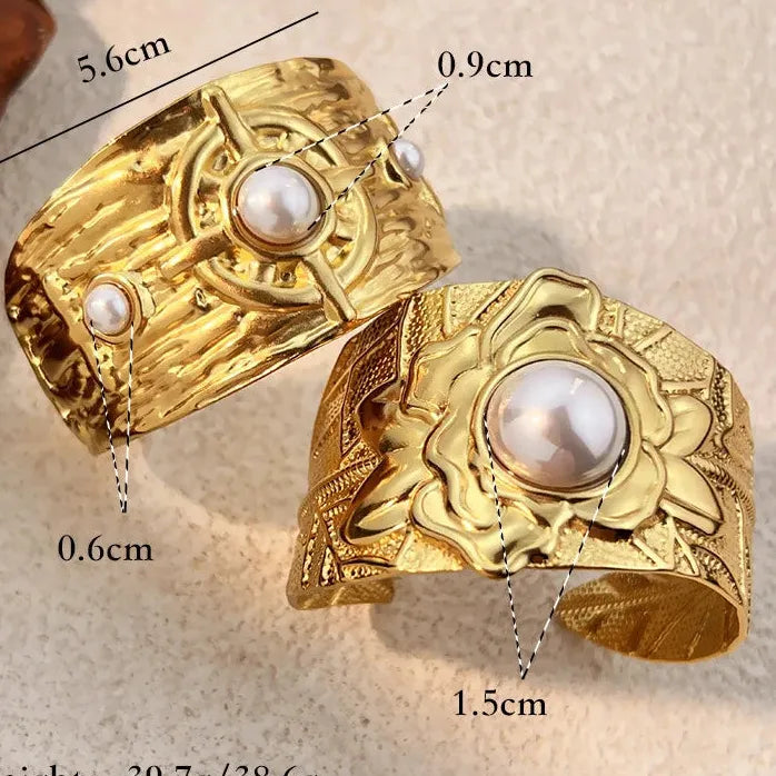 Imitation Pearl Wide Stainless Steel Open Cuff Bangle Bracelet Jewelry Party