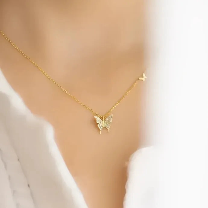 Butterfly Pendant Necklace Copper Alloy with Shiny CZ for Women Gift