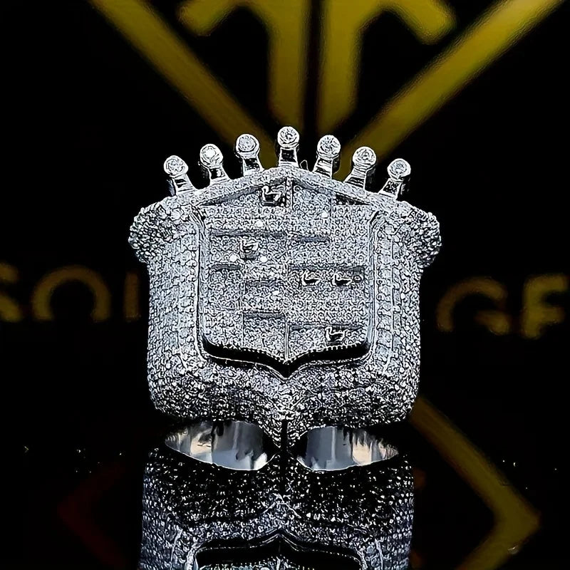 2025 Men’s 925 Sterling Silver Iced Out King Crown Hip Hop Ring White Gold Plated