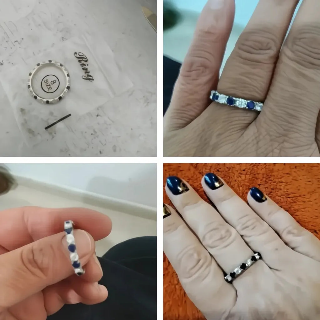 Blue White Round Cubic Zirconia Geometric Wedding Promise Ring 2023 Brass
