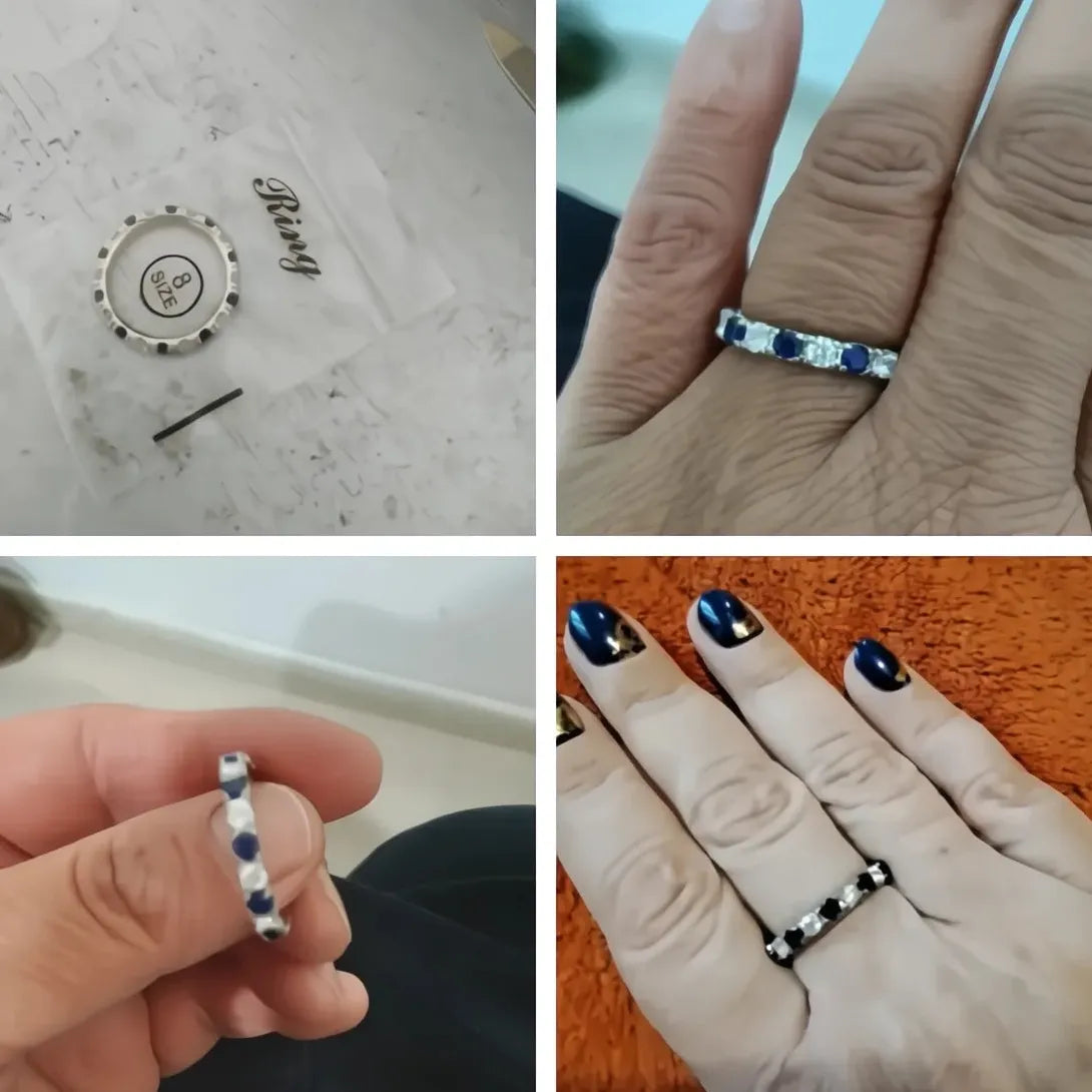 Blue White Round Cubic Zirconia Geometric Wedding Promise Ring 2023 Brass