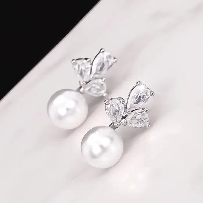 Elegant Dainty Simulated Pearl Earrings with Cubic Zirconia for Women