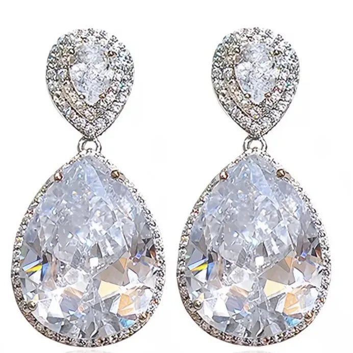 Big Water Drop Cubic Zirconia Dangle Earrings for Women Wedding Party