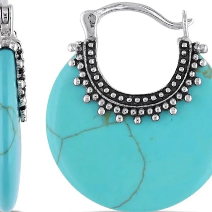 Bohemian Women's Natural Turquoise Drop Earrings Vintage Ethnic Zinc Alloy